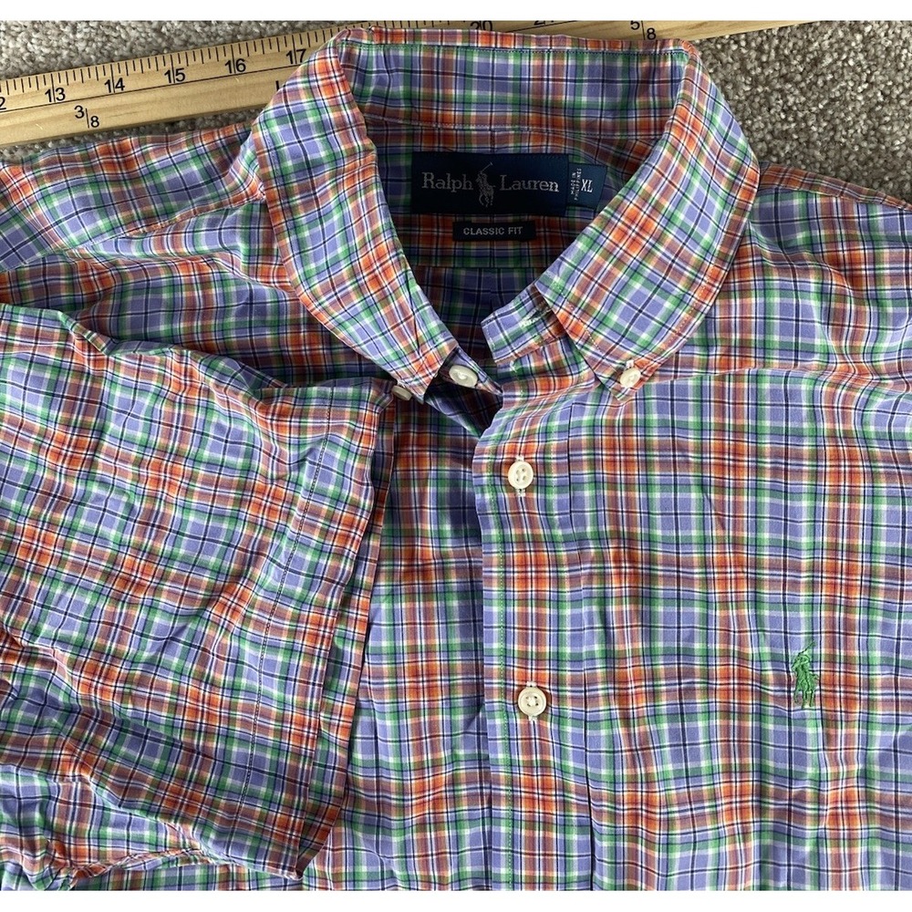Polo Ralph Lauren Blue/Red/Green Plaid Short Sleeve Shirt Men XL Green Pony Prep